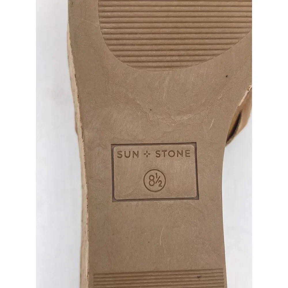 Sun + Stone Charlotte Women Tan Open-Toe Slip-On Wedge Shoe Size 8.5